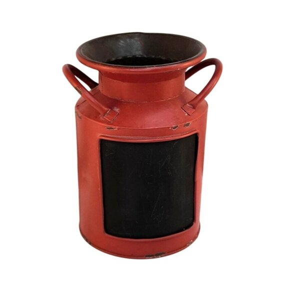 Rustic Red Metal Milk Jug Chalkboard Planter - Vintage Style Decorative Vase Or - Picture 4 of 8